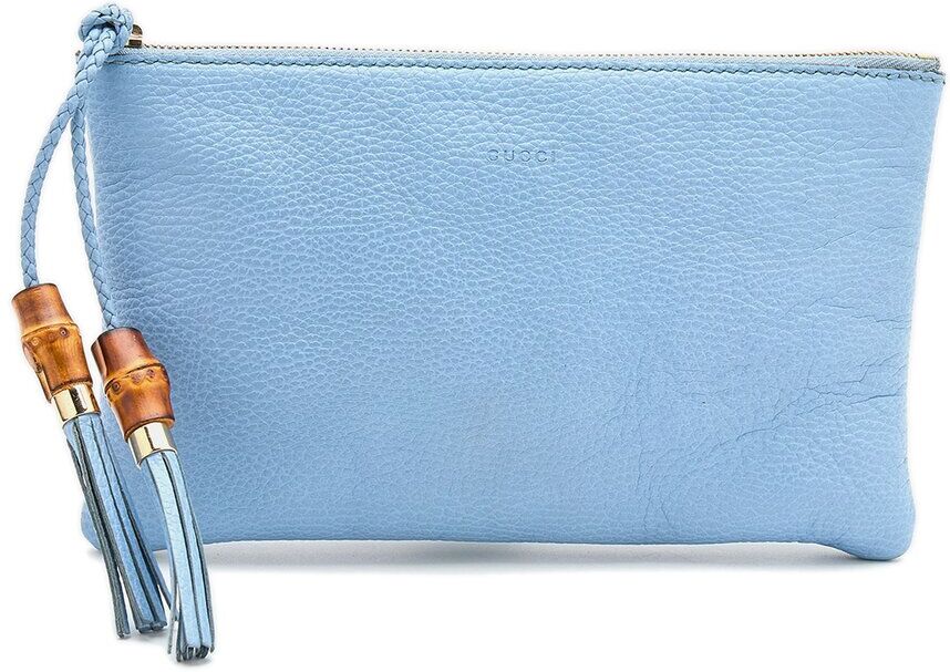 Gucci Blue Leather Bamboo Tassel Clutch (Authentic Pre-Owned) NoColor NoSize