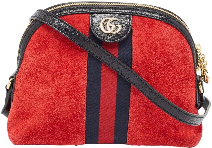 Gucci Red Fabric & Leather & Suede Small Web Ophidia Shoulder Bag (Authentic Pre-Owned) NoColor NoSize