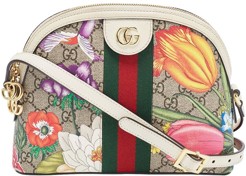 Gucci Beige Coated Canvas & Leather Small Floral Web Ophidia GG Shoulder Bag (Authentic Pre-Owned) NoColor NoSize