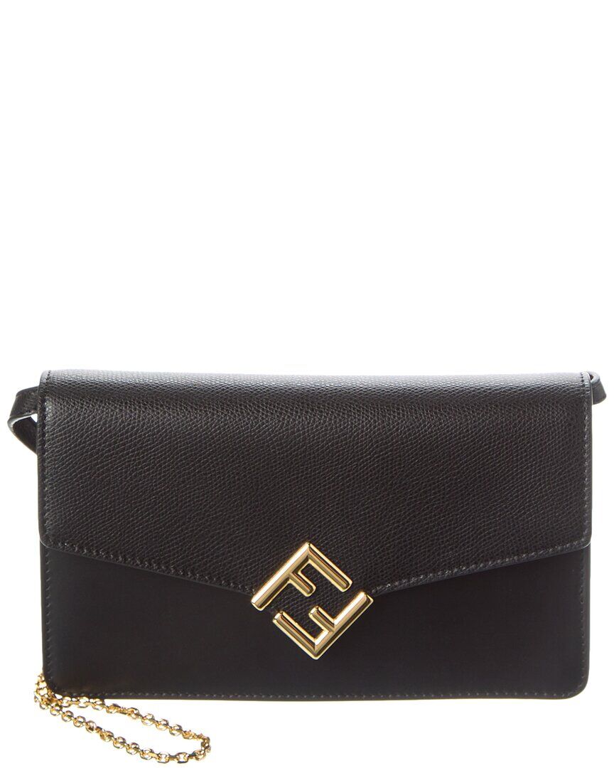 FENDI FF Diamonds Leather Wallet On Chain Black NoSize