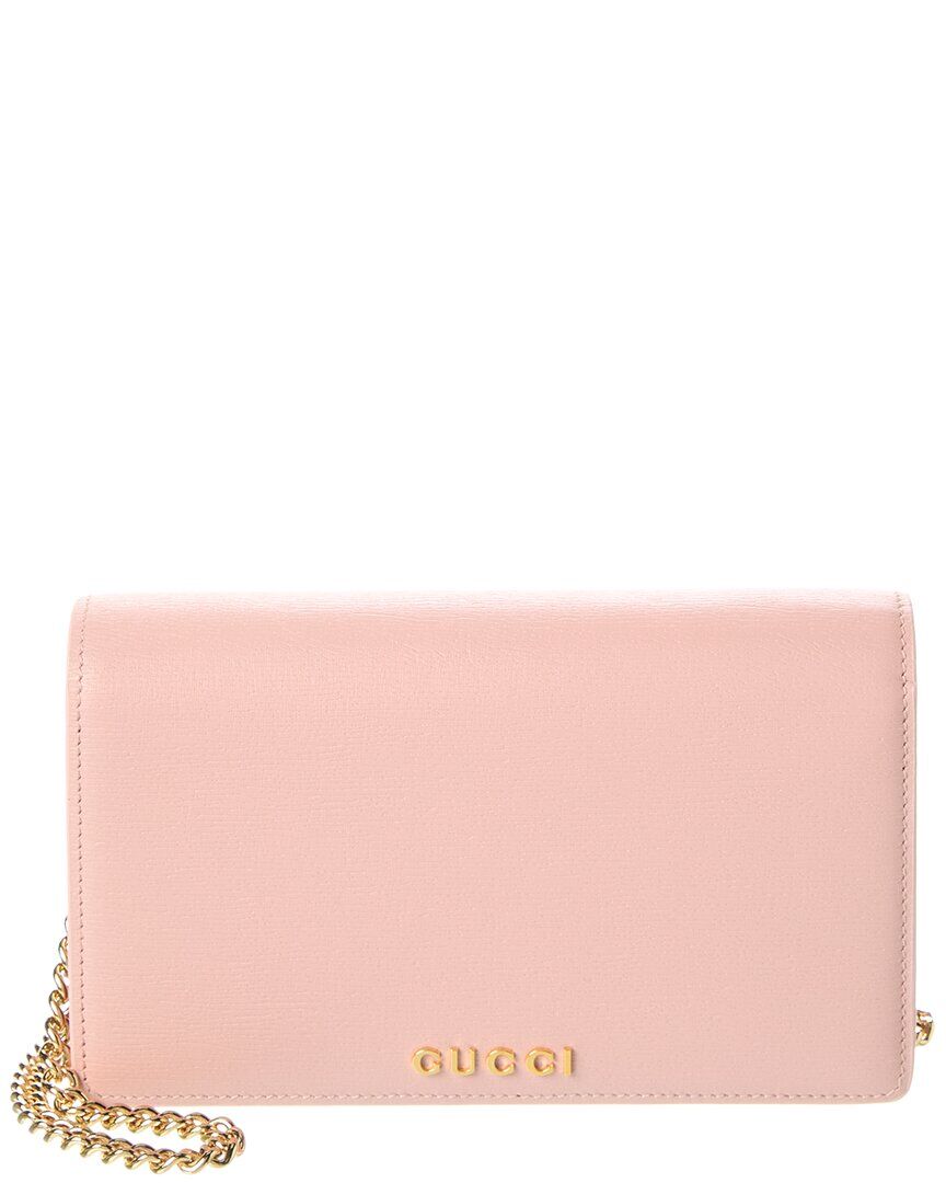 Gucci Script Leather Chain Wallet Pink NoSize
