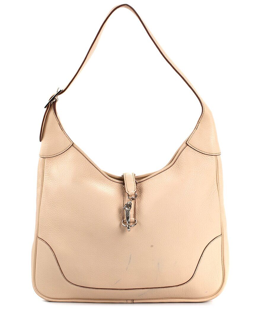 Herms Beige Leather Gris Tourterelle Trim II Hobo Bag (Authentic Pre-Owned) NoColor NoSize
