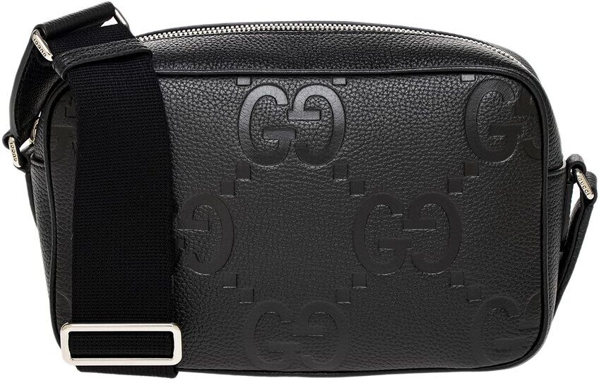 Gucci Jumbo GG Medium Leather Messenger Bag Black NoSize