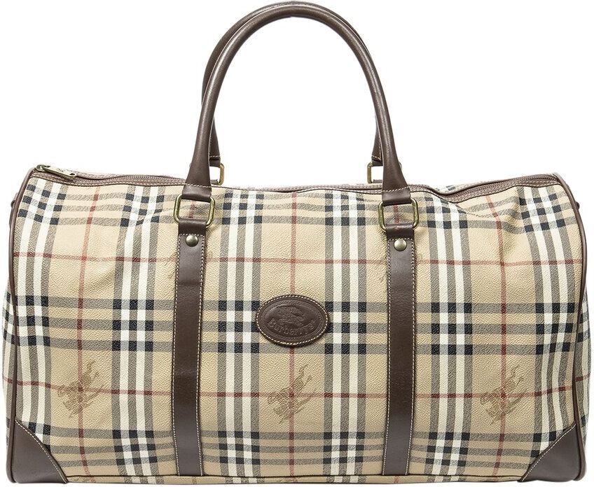 Burberry Beige & Brown Haymarket Check Coated Canvas Large Boston Bag (Authentic Pre-Owned) NoColor NoSize