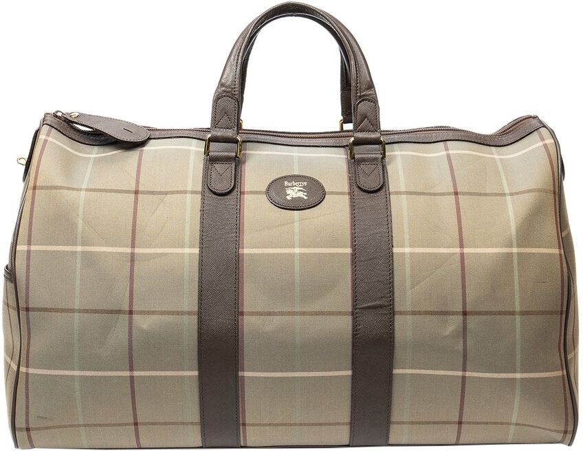 Burberry Green & Brown Vintage Check Canvas Large Boston Bag (Authentic Pre- Owned) NoColor NoSize