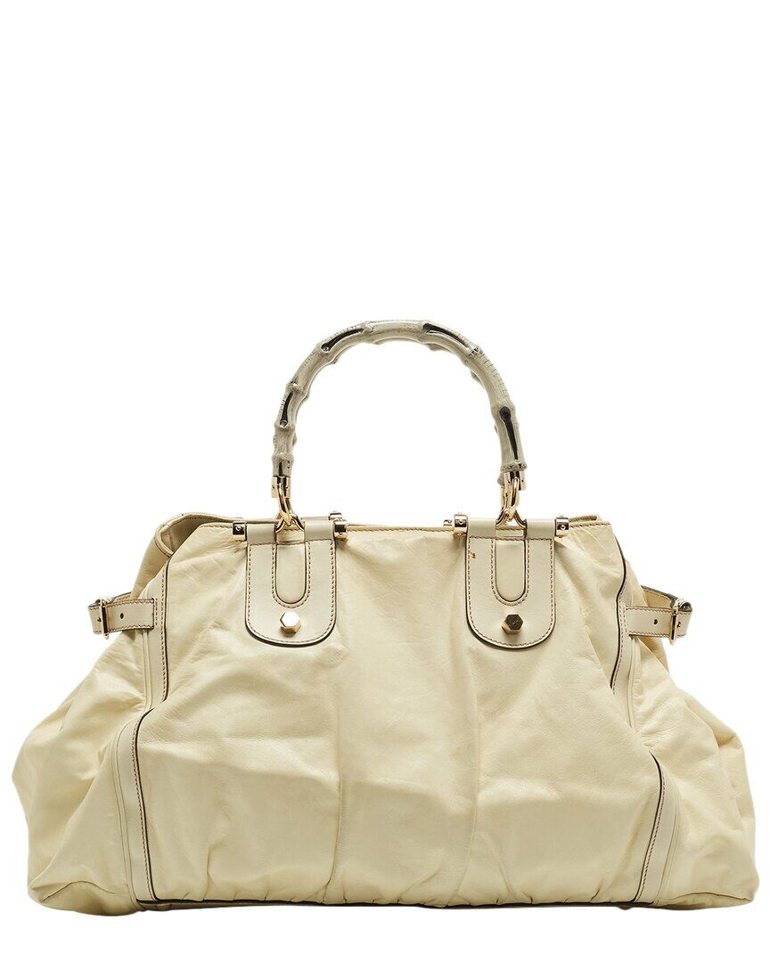 Gucci Cream Leather Pop Bamboo Tote (Authentic Pre-Owned) NoColor NoSize