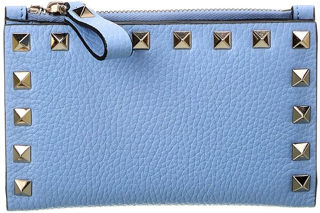 Valentino Rockstud Grainy Leather Coin Purse & Card Holder Blue NS