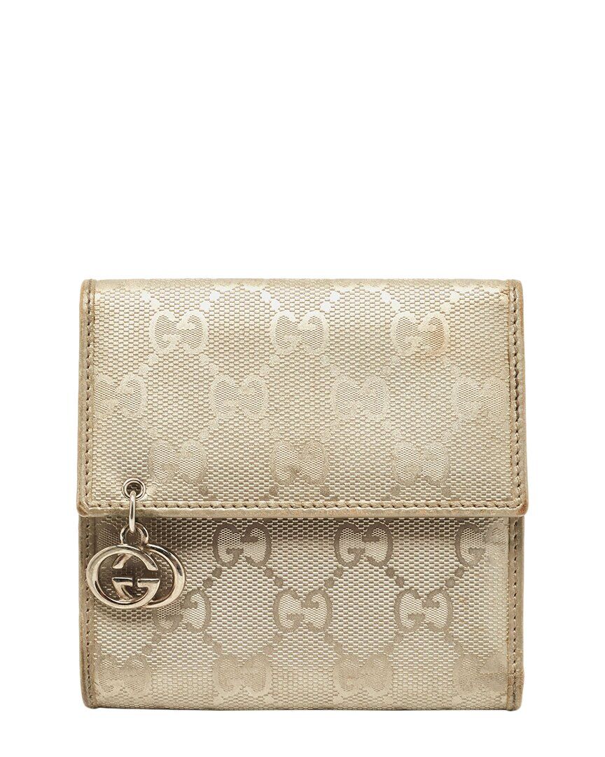 Gucci Silver GG Supreme Canvas & Leather Charm Trifold Wallet (Authentic Pre-Owned) NoColor NoSize