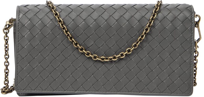 Bottega Veneta Dark Grey Intrecciato Leather Long Wallet on Chain (Authentic Pre-Owned) NoColor NoSize