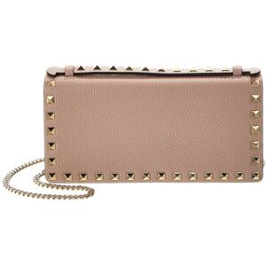 Valentino Rockstud Grainy Leather Wallet on Chain Pink NoSize