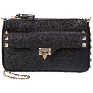 Valentino Rockstud Grainy Leather Wallet On Chain Black NoSize