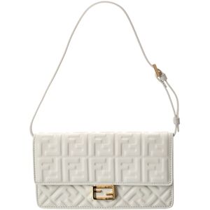 FENDI Baguette FF Leather Wallet On Chain White NoSize
