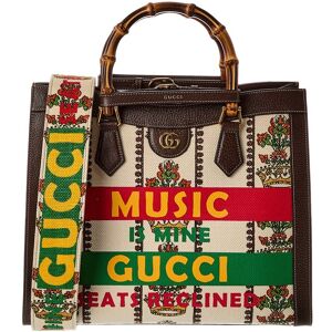 Gucci Diana Music Is Mine Medium Canvas & Leather Tote Brown NoSize