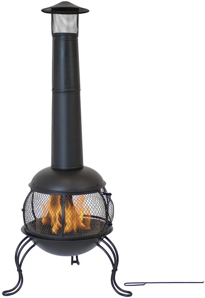 Sunnydaze 66in Chiminea Wood-Burning Fire Pit Steel Black Finish and Rain Cap Black NoSize