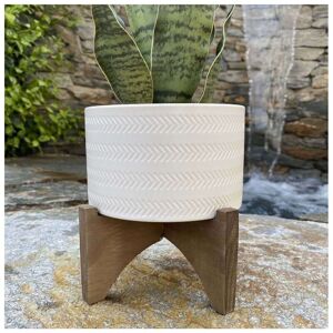Flora Bunda 5in Arrow Ceramic Planter on Wood Stand White NoSize