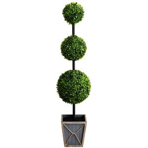 Nearly Natural 45in UV-Resistant Artificial Triple Ball Boxwood Topiary With LED Lights In Decorative Planter (Indoor/Outdoor) Green NoSize