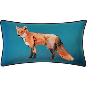Edie Home Edie@Home Watercolor Fox Print With Ribbon Embroidery Decorative Pillow Blue 14x26