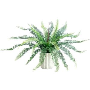 Nearly Natural Artificial Boston Fern Plant in Decorative Cement Planter Green NoSize