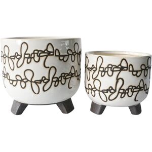 Sagebrook Home Ceramic Scribbled Footed Planter Ivory ns
