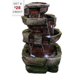 Sunnydaze Outdoor Tiered Stone Electric Fountain Feature with LED Lights with $28 Credit Brown NoSize