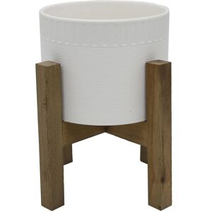 Flora Bunda 8in Ceramic Dumpling Pot on Wood Stand White NoSize