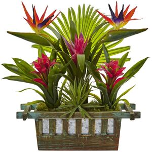 Nearly Natural Bird of Paradise & Bromeliad in Planter Red NoSize