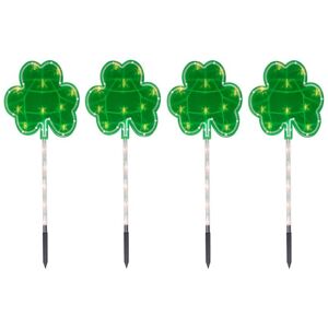Northlight Set of 4 Shamrock Lighted Lawn Stakes Green NoSize