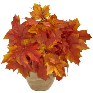 Nearly Natural 16in Autumn Maple Leaf Artificial Plant In Decorative Planter Orange 16"