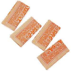Tiramisu Set of 4 Tangerine Twirl Block Print Napkins Orange NoSize