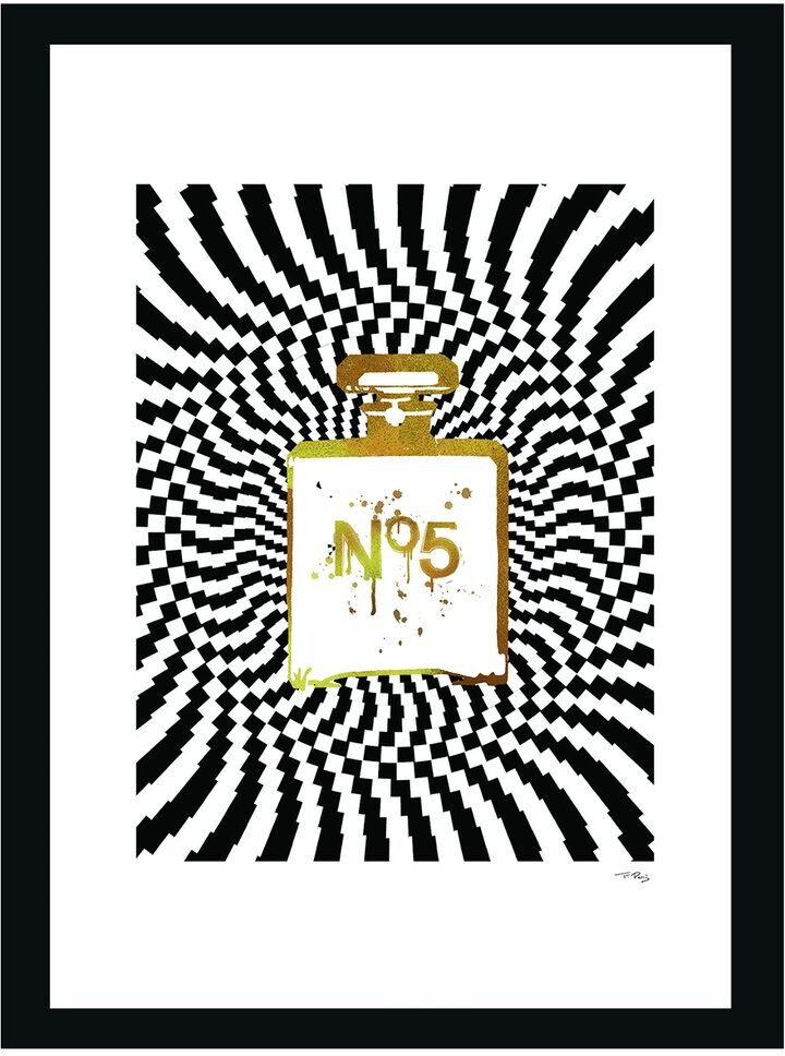 Fairchild Chanel No5 Bottle Psychedelic Framed Print Wall Art NoColor 14" x 18" x .75"