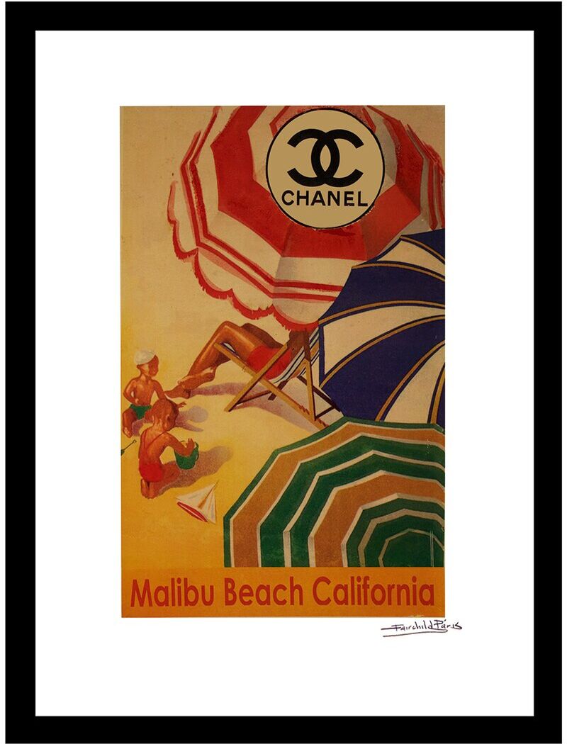 Fairchild Paris Chanel Vintage Beach Umbrellas Framed Print Wall Art Black NoSize