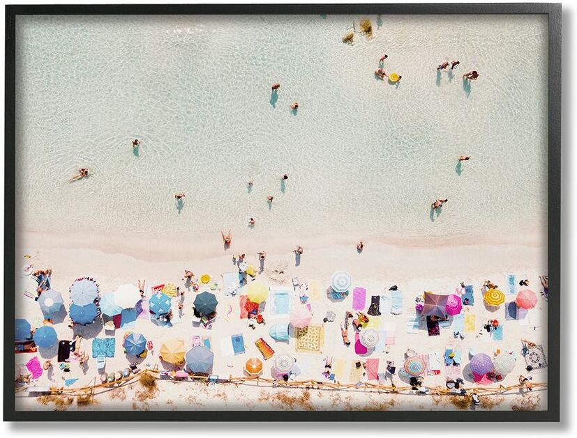 Stupell Aerial Beach View People Swimming Framed Giclee Wall Art by Krista Broadway NoColor 24 x 30