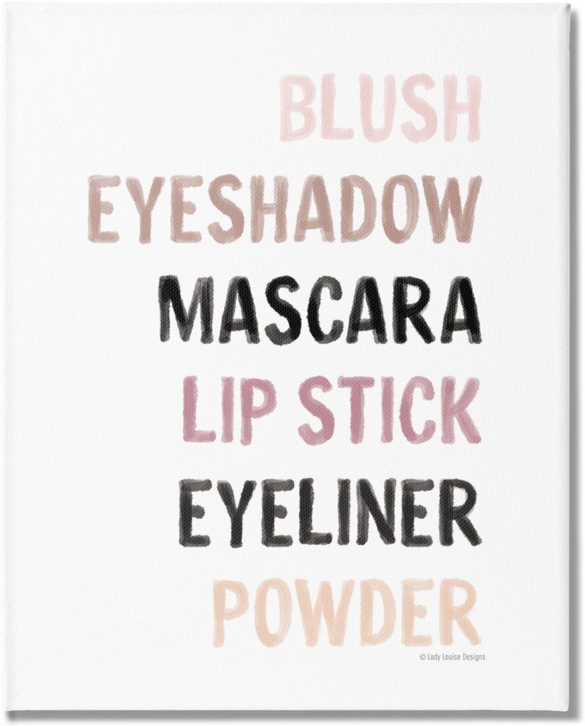 Stupell Industries Makeup To-Do List Blush Mascara Lip Stick Blush Stretched Canvas Wall Art by Lady Louise Designs White NoSize