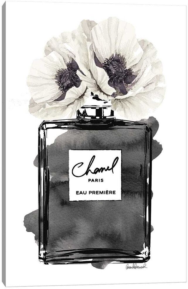 iCanvas Perfume Bottle, Black With Grey & White Poppy by Amanda Greenwood Wall Art NoColor 40x26