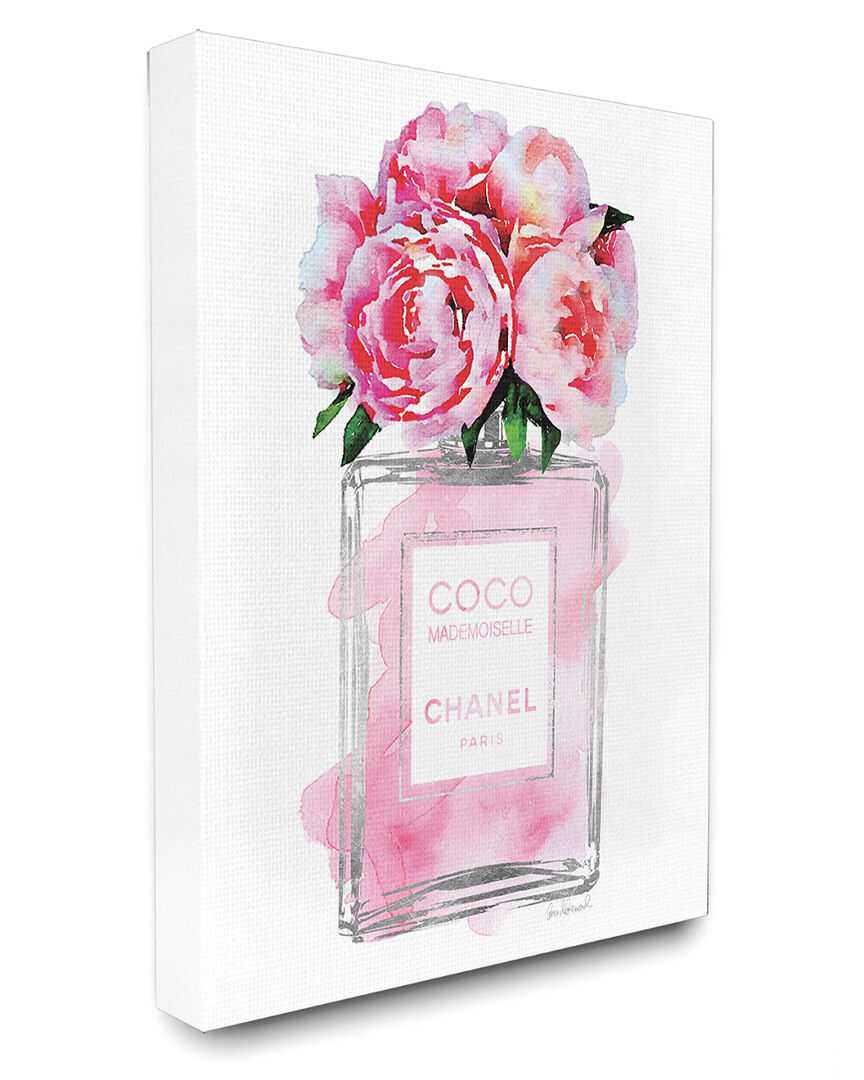 Stupell Glam Perfume Bottle V2 Flower Silver Pink Peony Canvas Art NoColor 16" x 20"