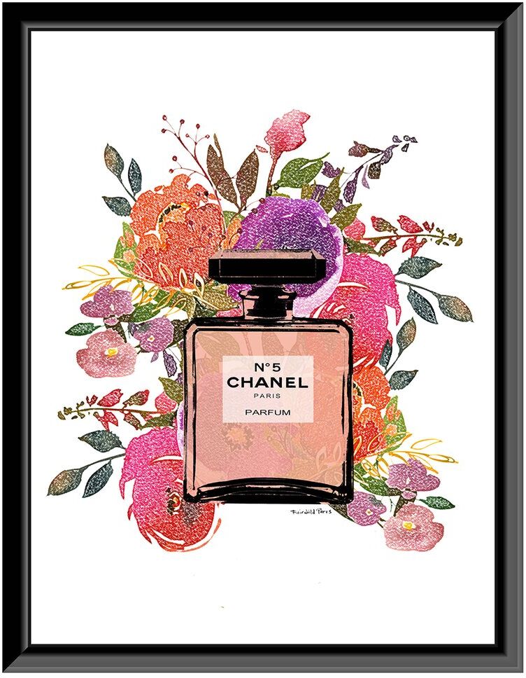 Fairchild Paris Chanel No5 Floral Perfume Bottle Wall Art NoColor 14" x 18" x .75"