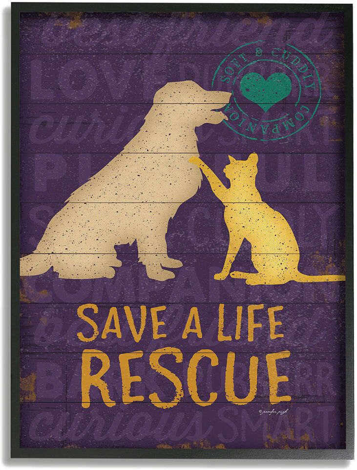 Stupell Save A Life Rescue Dog And Cat Silhouette by Jennifer Pugh Framed Art NoColor 11" x 2" x 14"