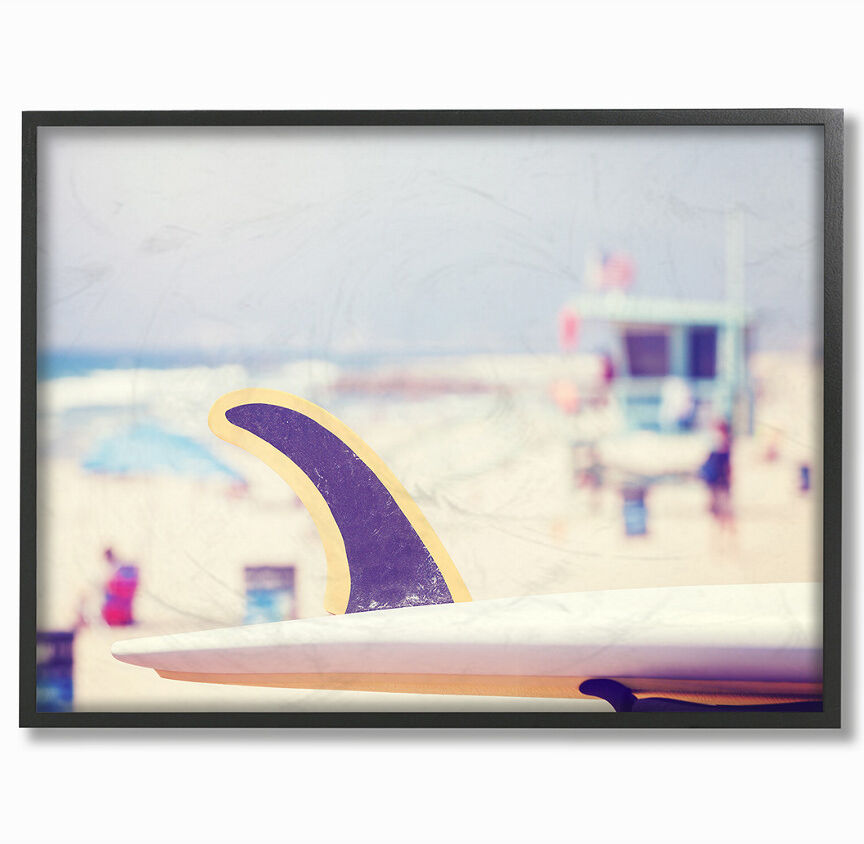 Stupell Surfboard On Beach Photograph by Daphne Polselli Framed Art NoColor 11" x 2" x 14"