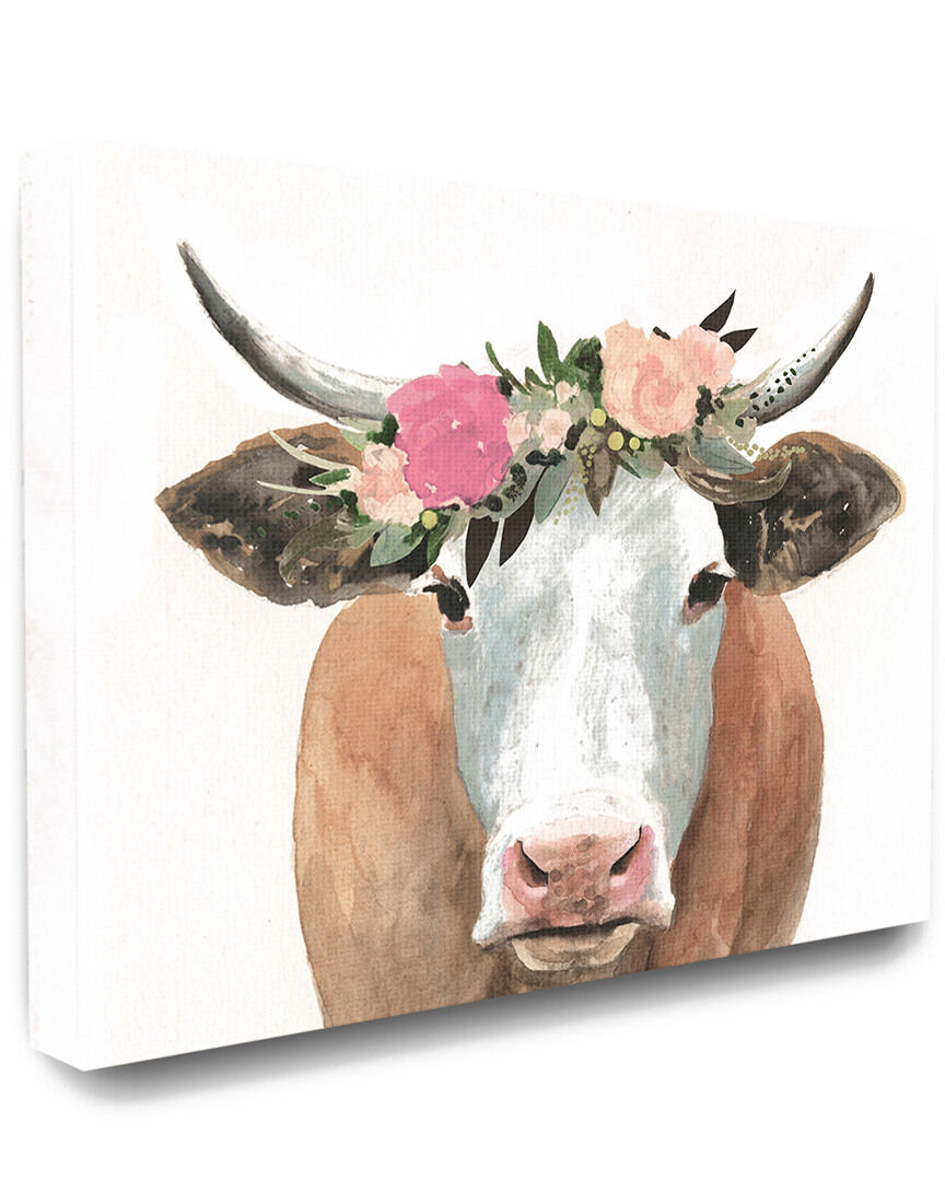 Stupell The Stupell Home Decor Collection Springtime Flower Crown Farm Cow with Horns NoColor 24" x 30"