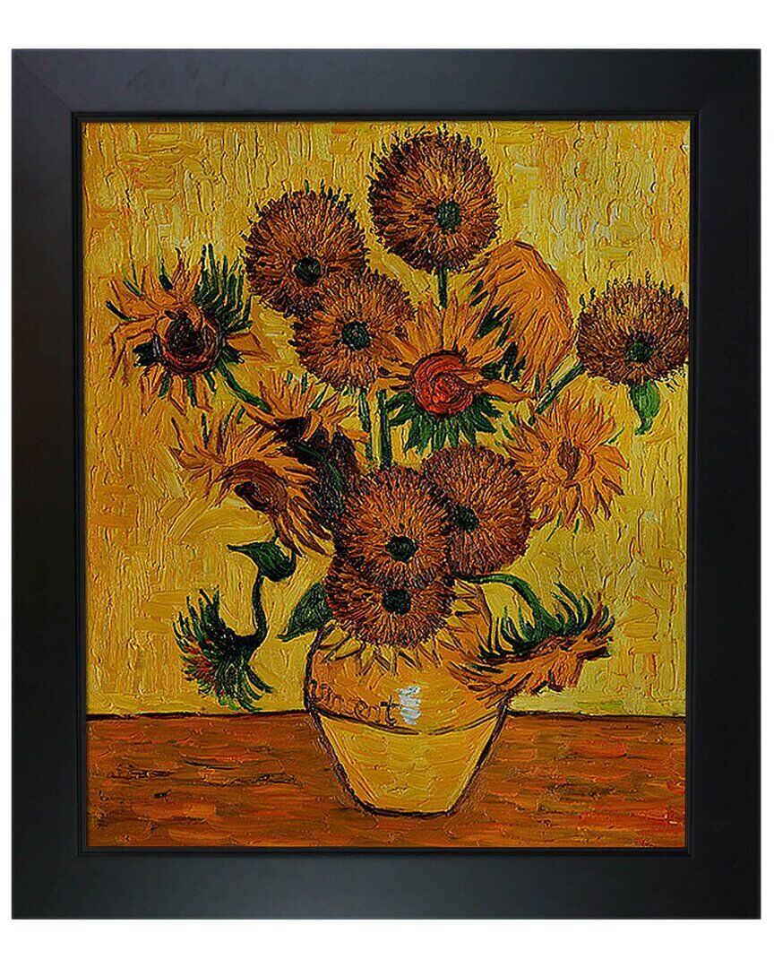Handpainted Hued Hand-Painted Masterpieces "Vase with Fifteen Sunflowers" by Vincent Van Gogh Beige NoSize