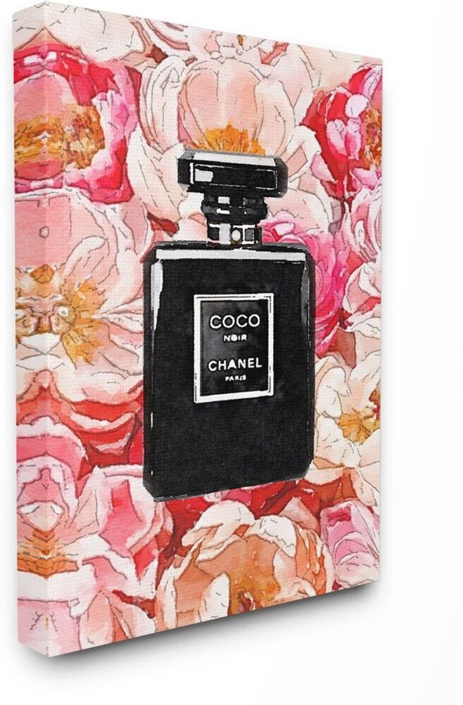 Stupell Black Perfume Pink Flowers Glam Fashion Watercolor Wall Art Black 36 x 48