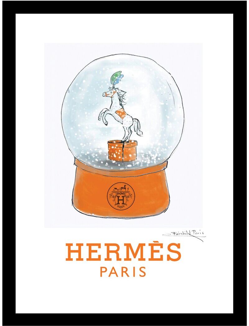 Fairchild Paris Herms Horse Snow Globe Framed Print Wall Art Black NoSize