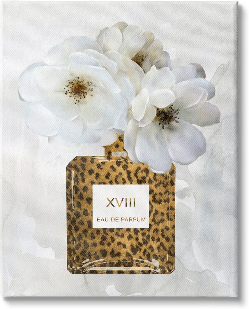 Stupell Industries Leopard Print Perfume Bottle Glam White Spring Florals Stretched Canvas Wall Art by Carol Robinson White NoSize