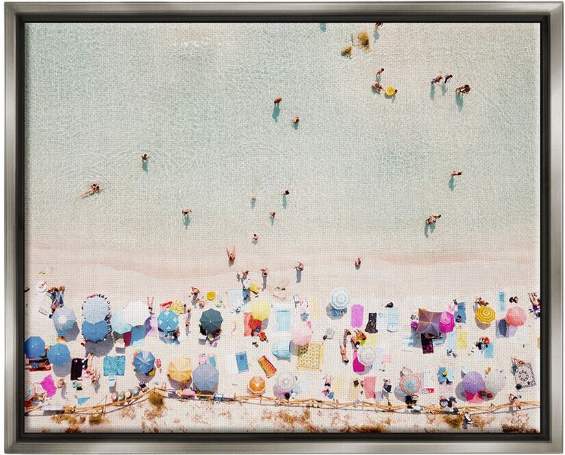 Stupell Aerial Beach View People Swimming Framed Floater Canvas Wall Art by Krista Broadway NoColor 17 x 21