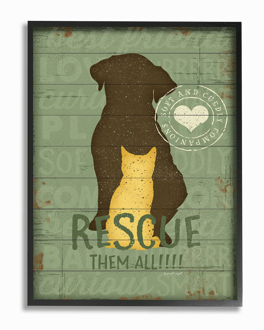 Stupell Rescue Them All Dog And Cat Silhouette by Jennifer Pugh Framed Art NoColor 11" x 2" x 14"