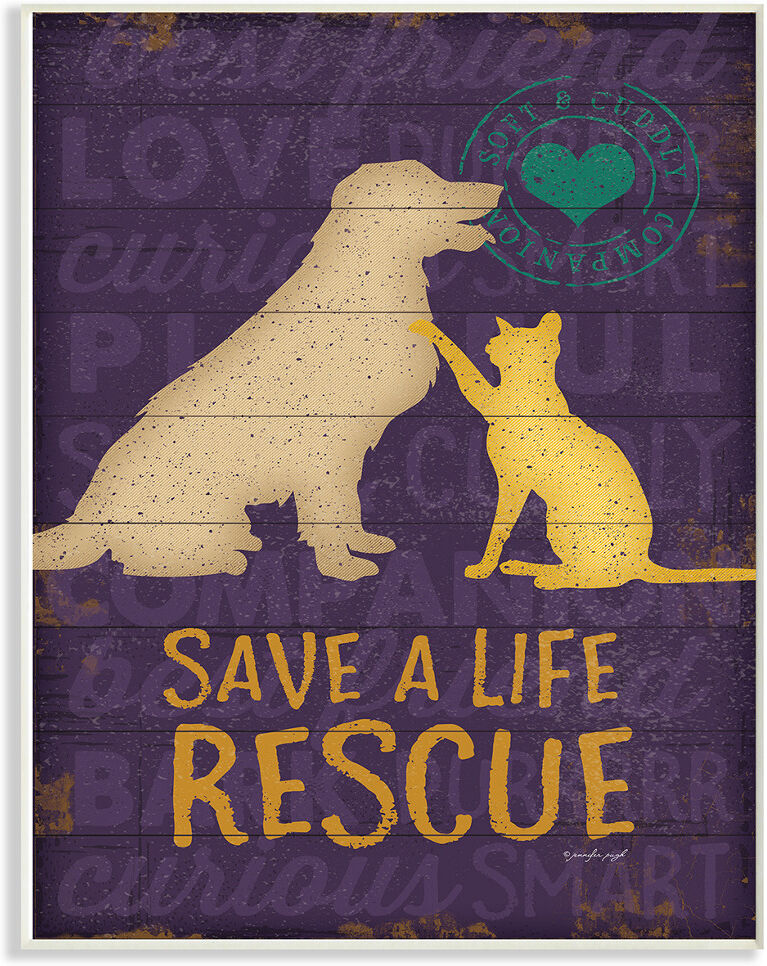 Stupell Save A Life Rescue Dog And Cat Silhouette by Jennifer Pugh NoColor 10" x 1" x 15"