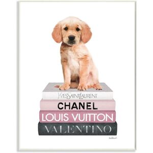 Stupell Adorable Puppy Sitting on Glam Fashion Book Wall Art White 10 x 15