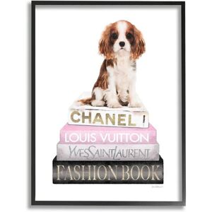 Stupell Resting Spaniel Puppy And Iconic Fashion Book Wall Art White 24 x 30