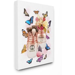 Stupell Fashion Cosmetic Jars Vibrant Colorful Butterflies White 24 x 30