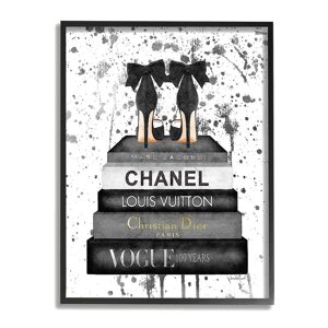 Stupell Glam Fashion Book Stack Grey Bow Pump Heels Ink Framed Art NoColor 16" x 20"